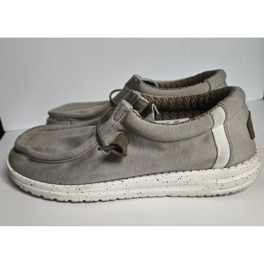 Hey Dude Wally Quarry Grey Slub Canvas Slip On Loafers Mens Shoes Size 8